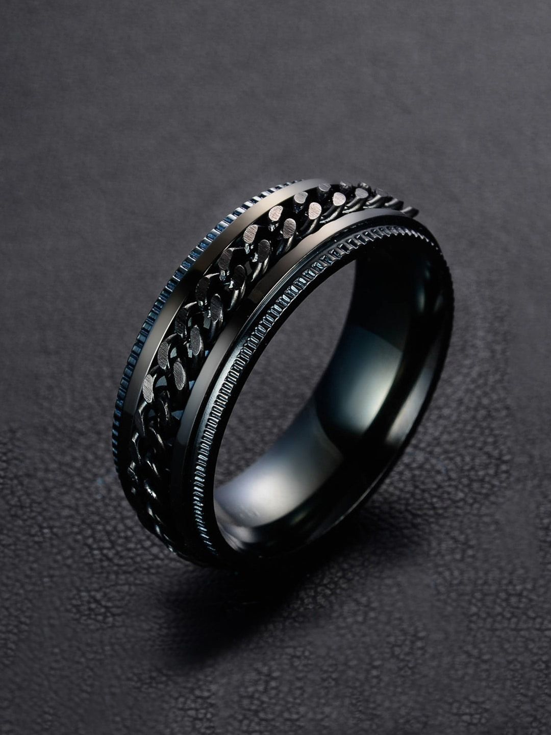 Yellow Chimes Men Black  Stainless Steel Finger Ring-picture-31