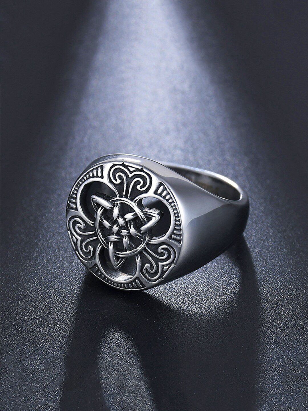 Yellow Chimes Men Silver-Toned Black Stainless Steel Finger Ring-picture-36