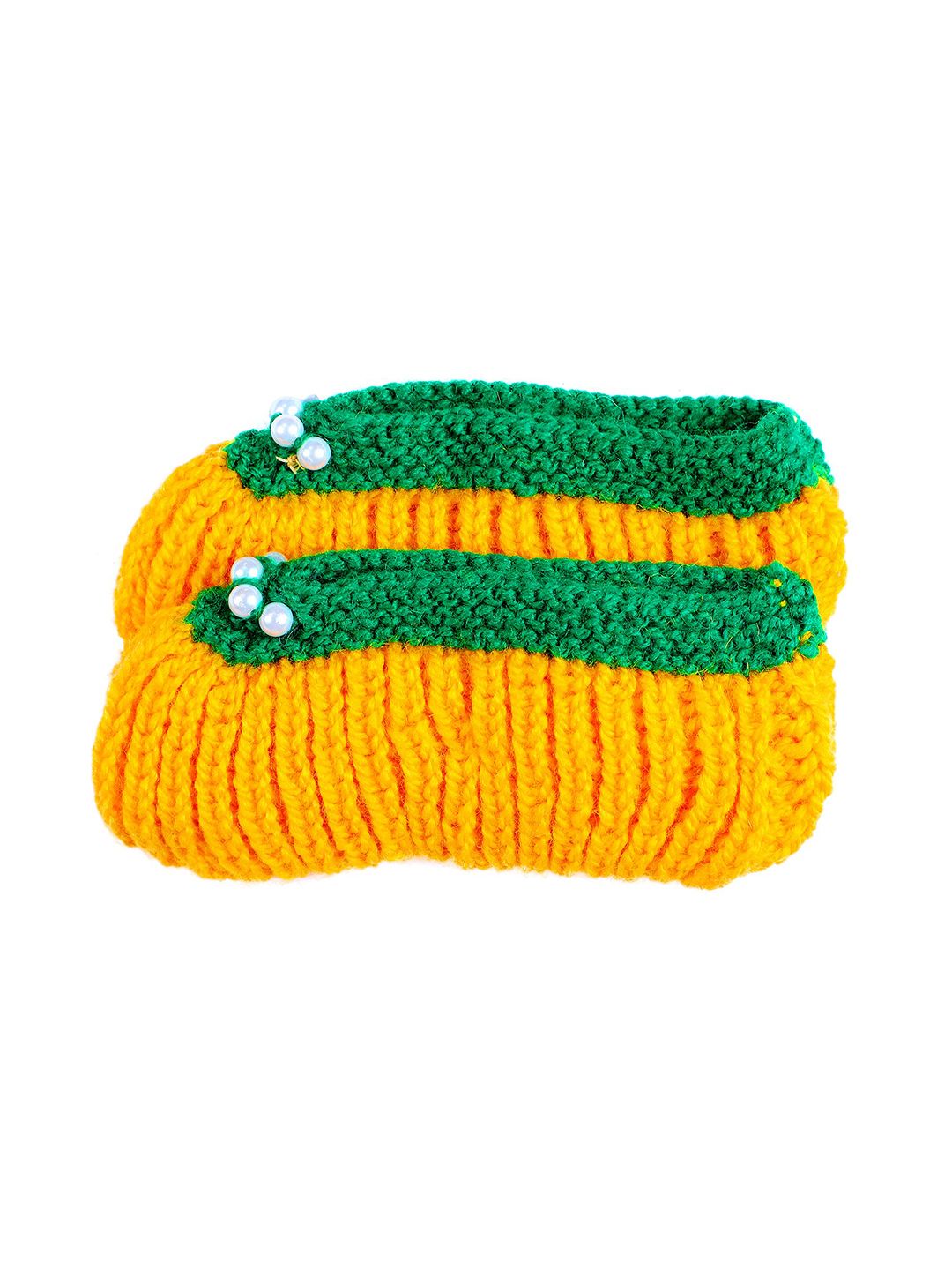 Bharatasya Girls Yellow Solid Knitted Footie Socks-picture-30