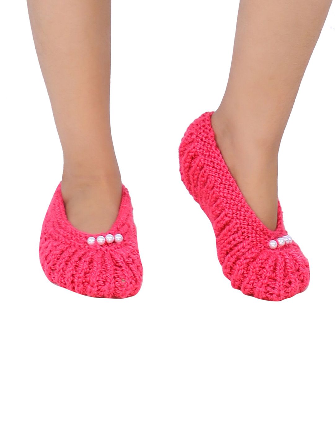 Bharatasya Girls Pink Pearl Knitted Footie Socks-picture-29