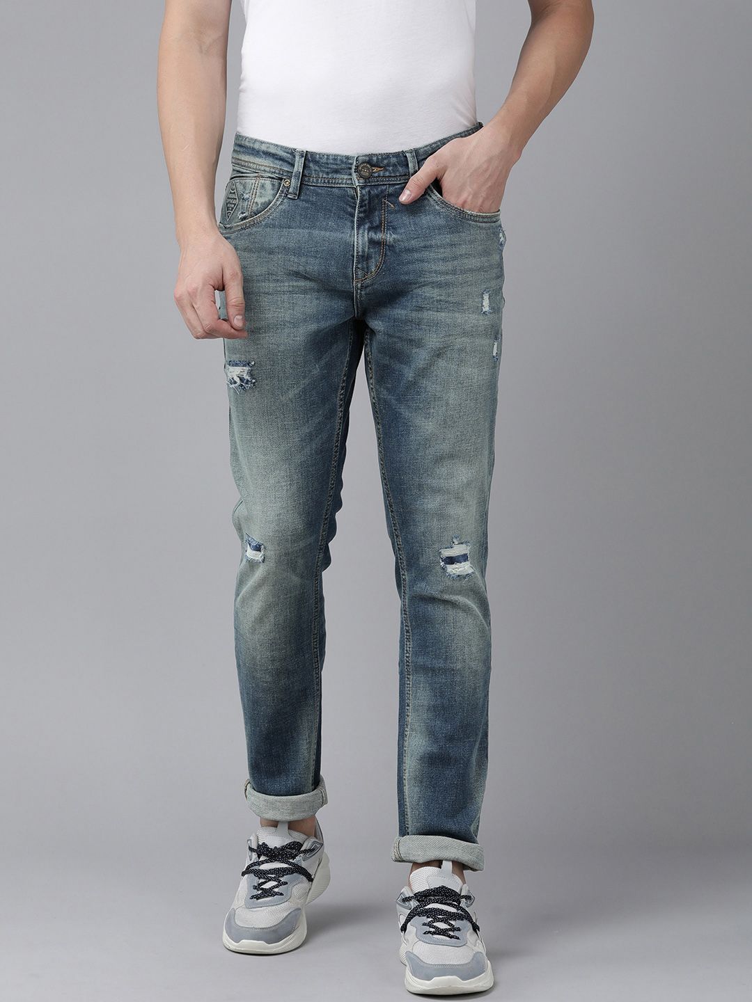 SPYKAR Men Skinny Fit Low-Rise Mildly Distressed Heavy Fade Stretchable  Jeans - Price History