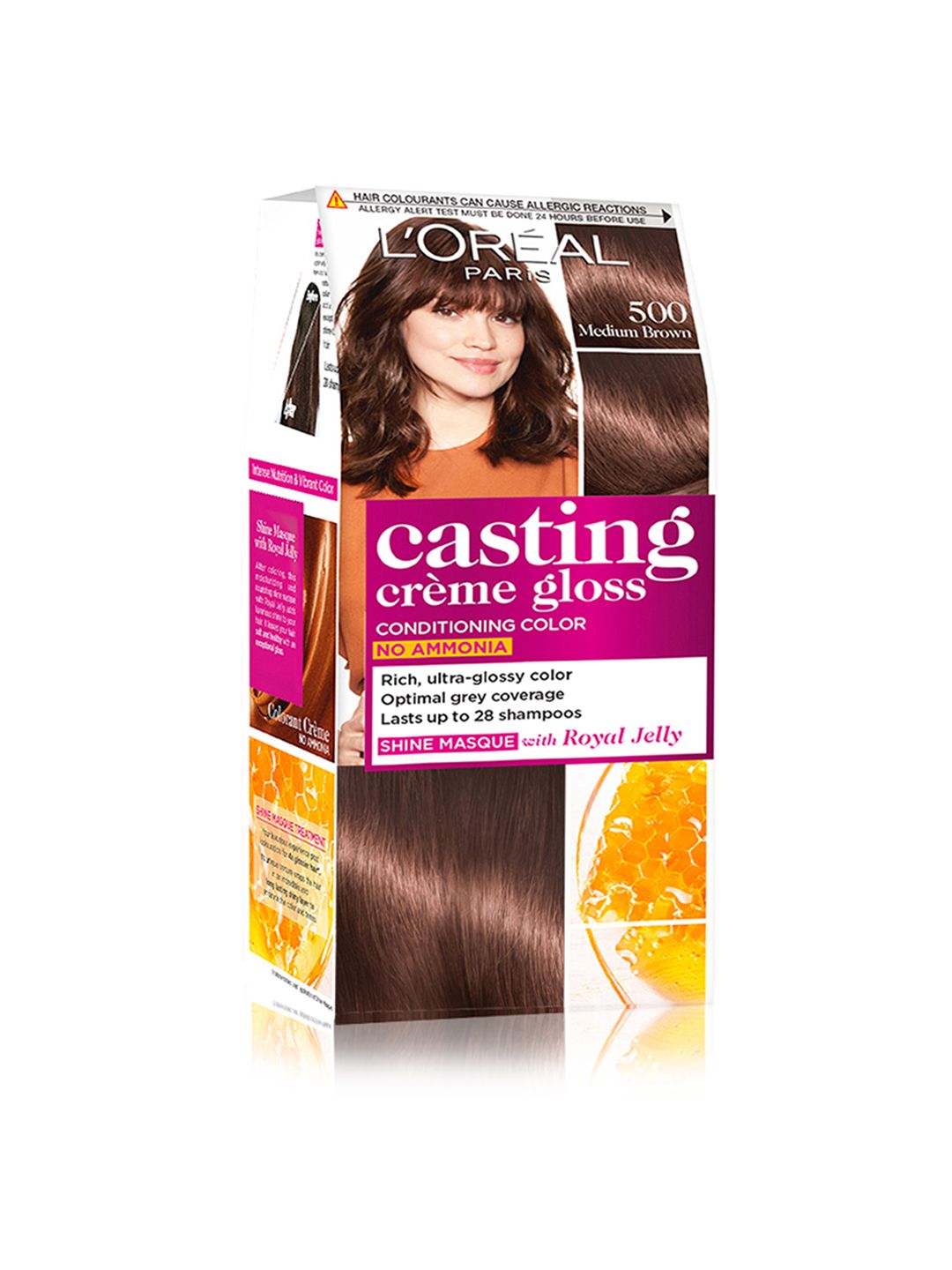 LOreal Paris Casting Creme Gloss Hair Color - Medium Brown 500 (87.5 g + 72 ml)