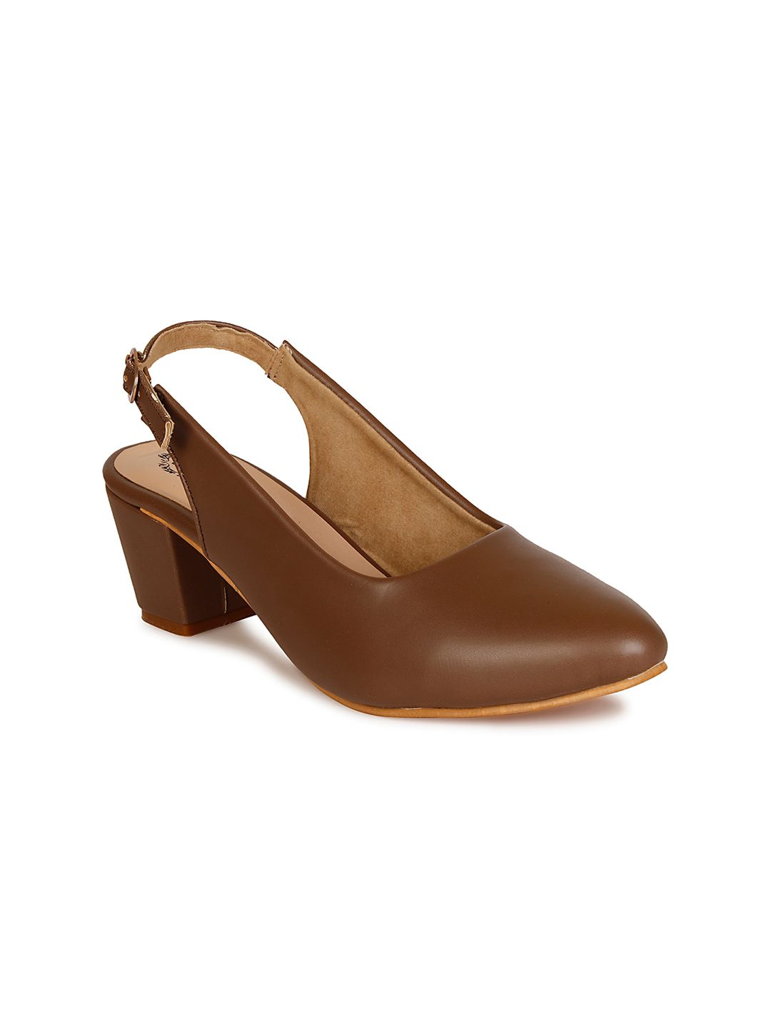 Denill Women Brown Block Pumps with Buckles-picture-13