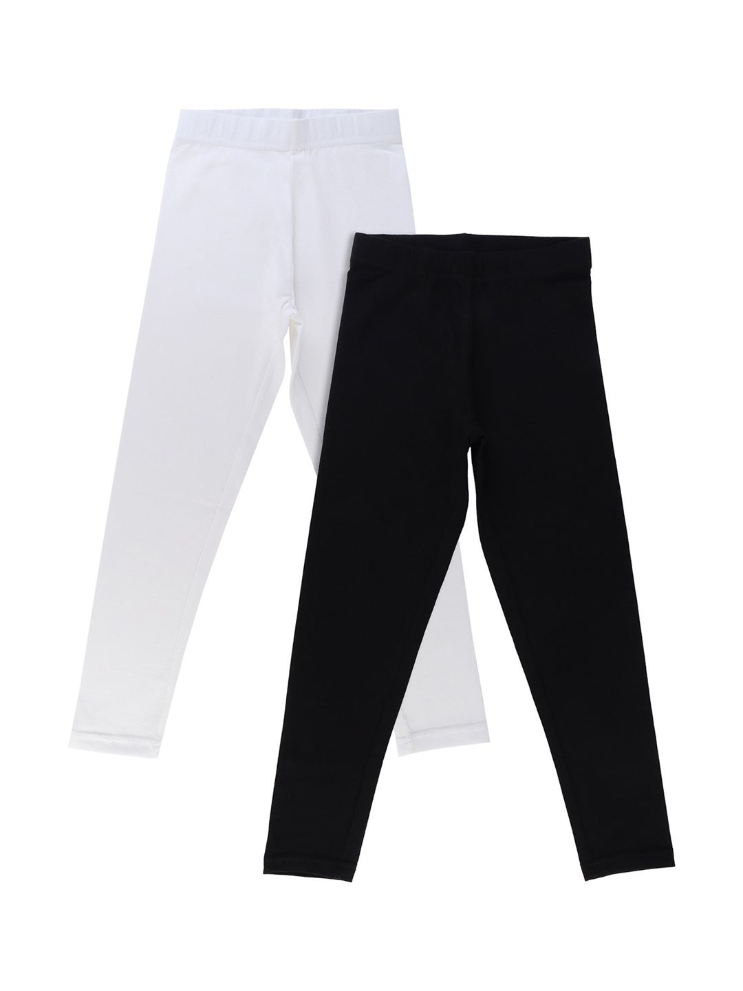 Bodycare Kids Girls Pack Of 2 White & Black Solid Cotton Leggings-picture-38