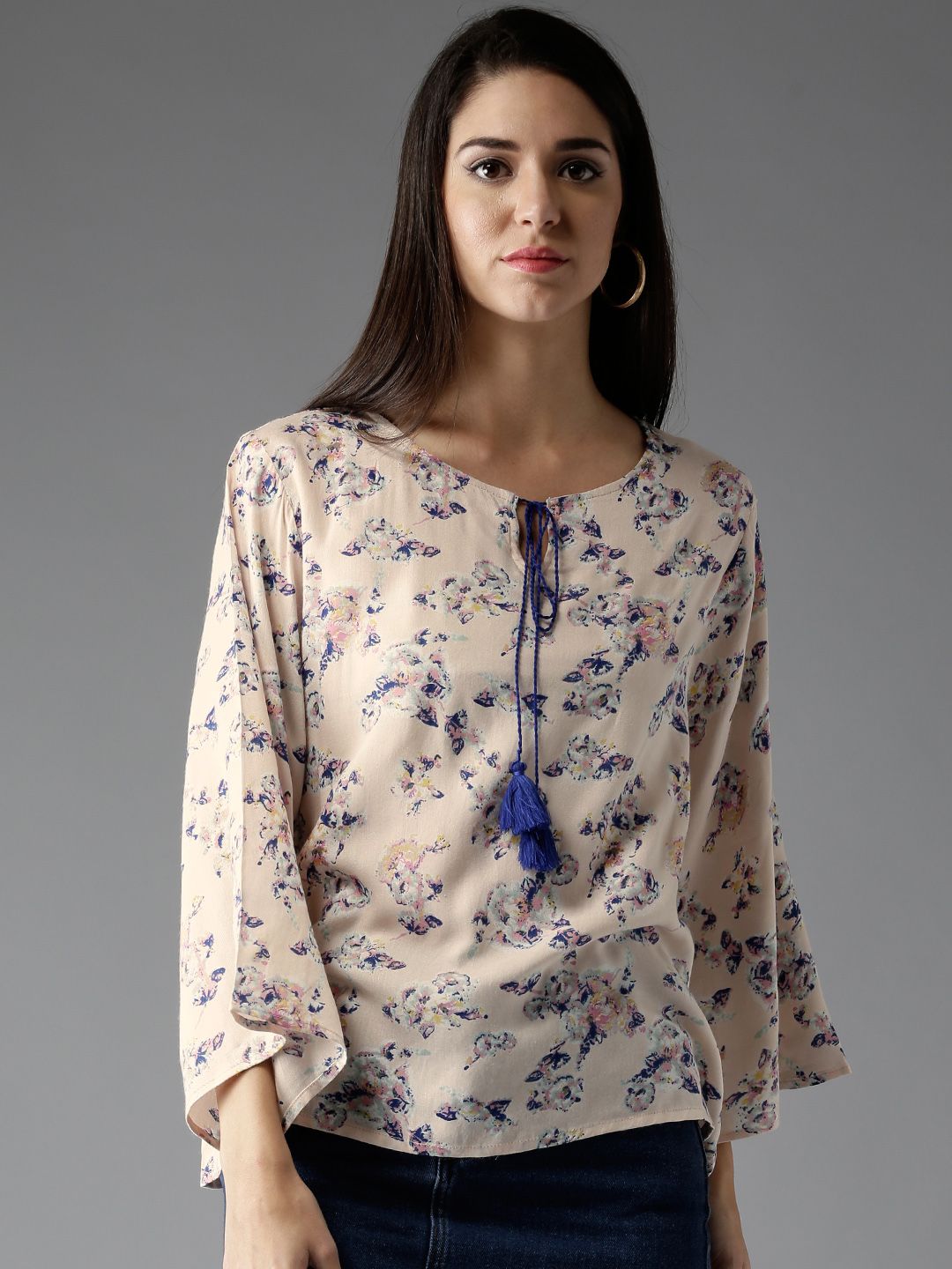 HERE&NOW Women Peach-Coloured Floral Printed Top