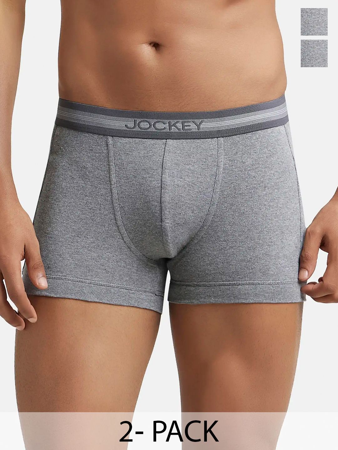 Jockey Men Pack of 2 Grey Solid Super Combed Cotton Trunk-image-39