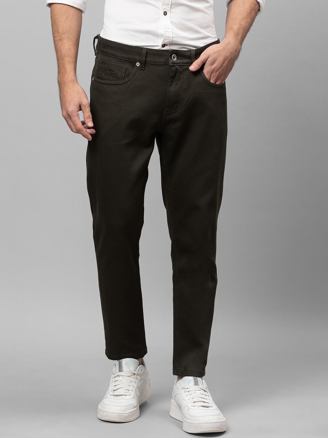 Being Human Men Olive Green Cropped Jeans