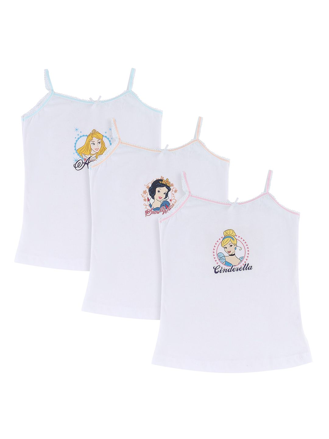 Bodycare Kids Girls Pack Of 3 White Disney Princess Printed Cotton Innerwear Vests-picture-40