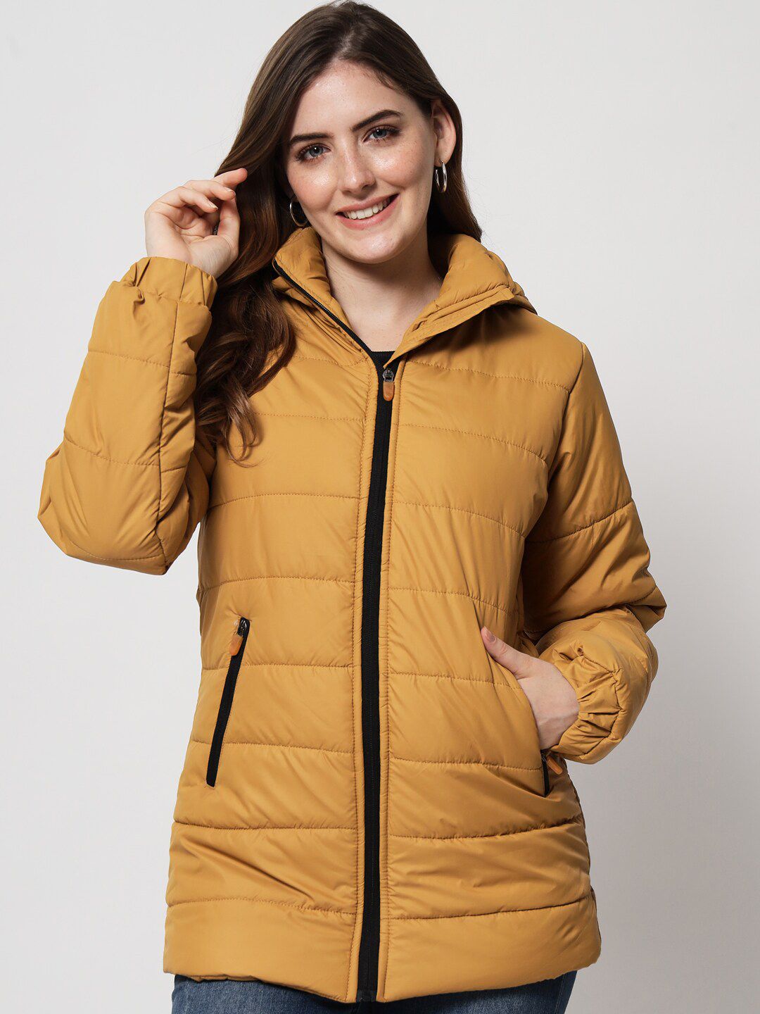 Kotty Women Yellow Longline Quilted Jacket-picture-38