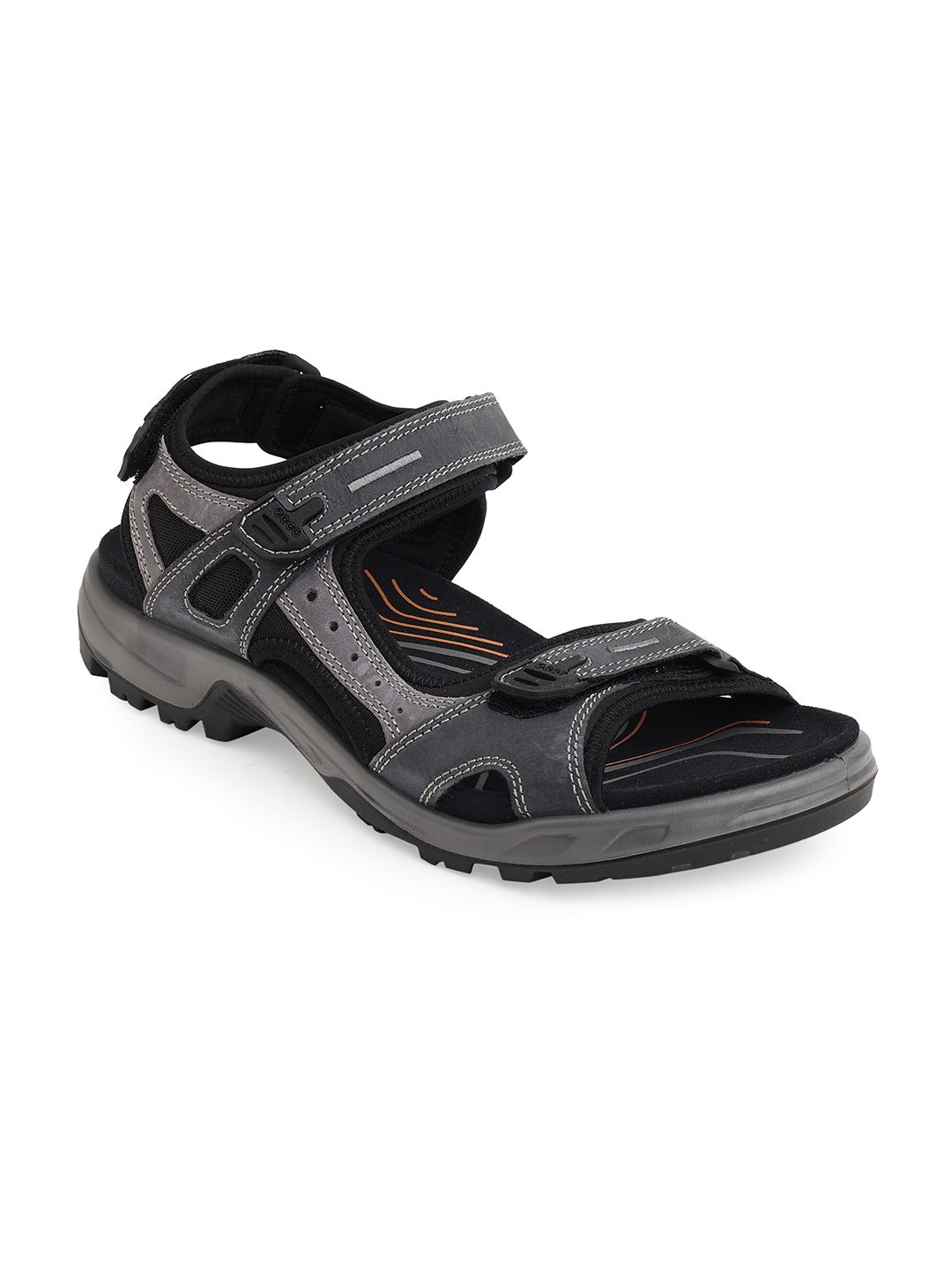 ECCO Men Grey Solid Leather Sports Sandals-picture-12