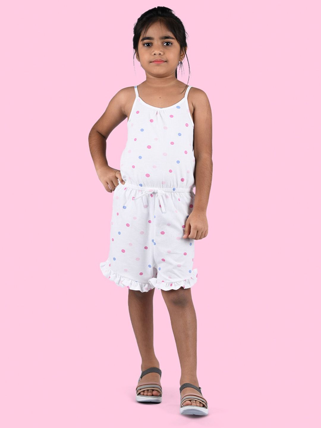 Zalio Girls White & Pink Printed Jumpsuit-picture-28