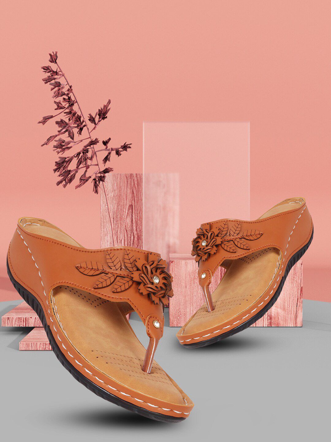 RINDAS Tan Embellished Platform Sandals-picture-25