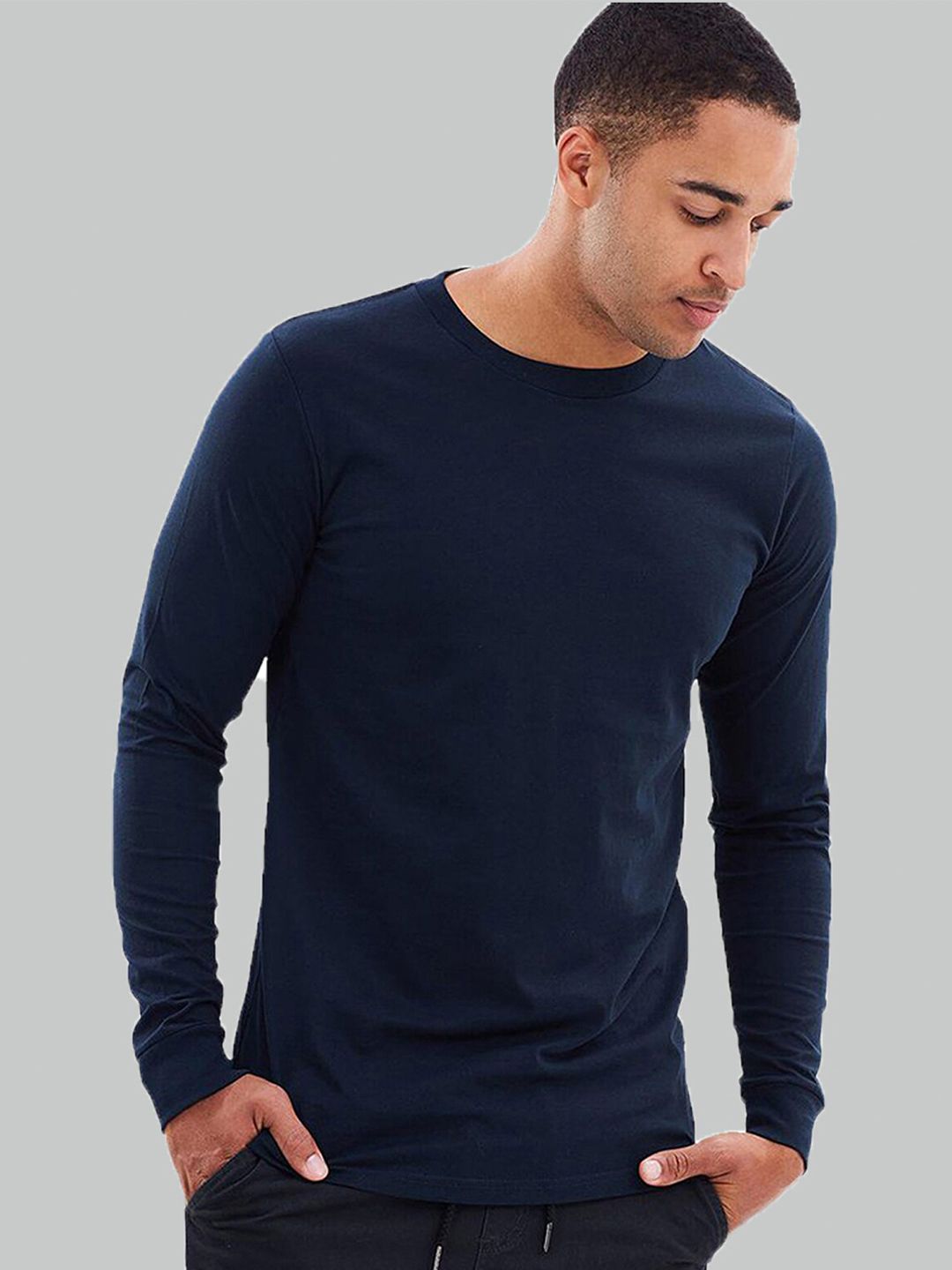 Trends Tower Men Navy Blue Solid T-shirt