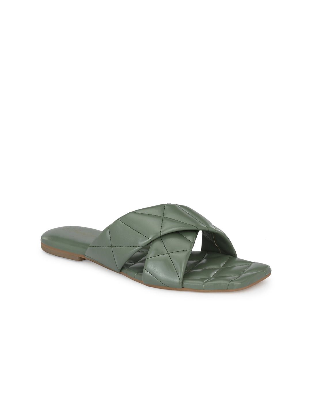 Delize Women Olive Green Quilted Open Toe Flats-image-39