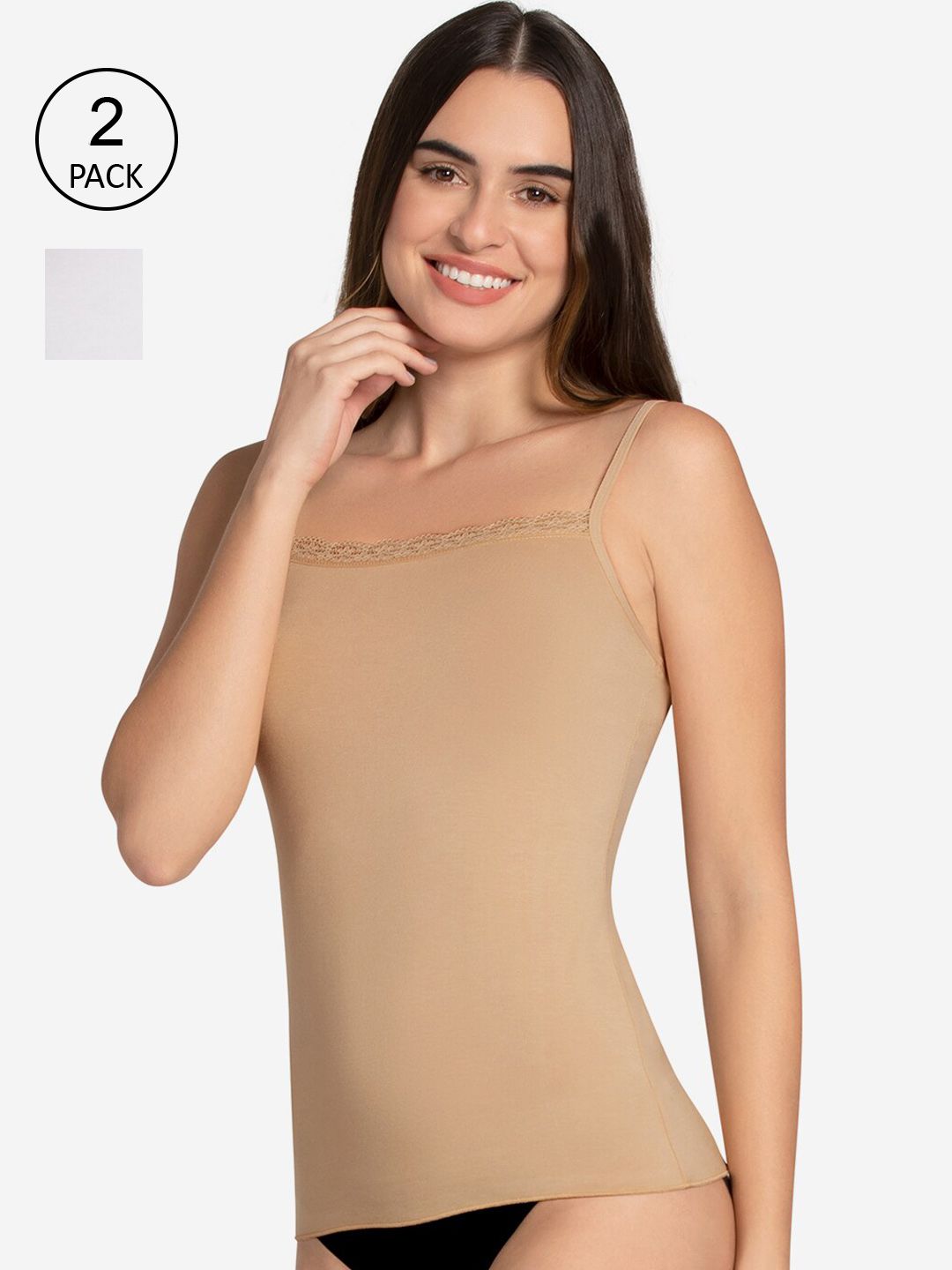 Amante Women Pack Of 2 Beige & White Solid Camisoles-picture-10