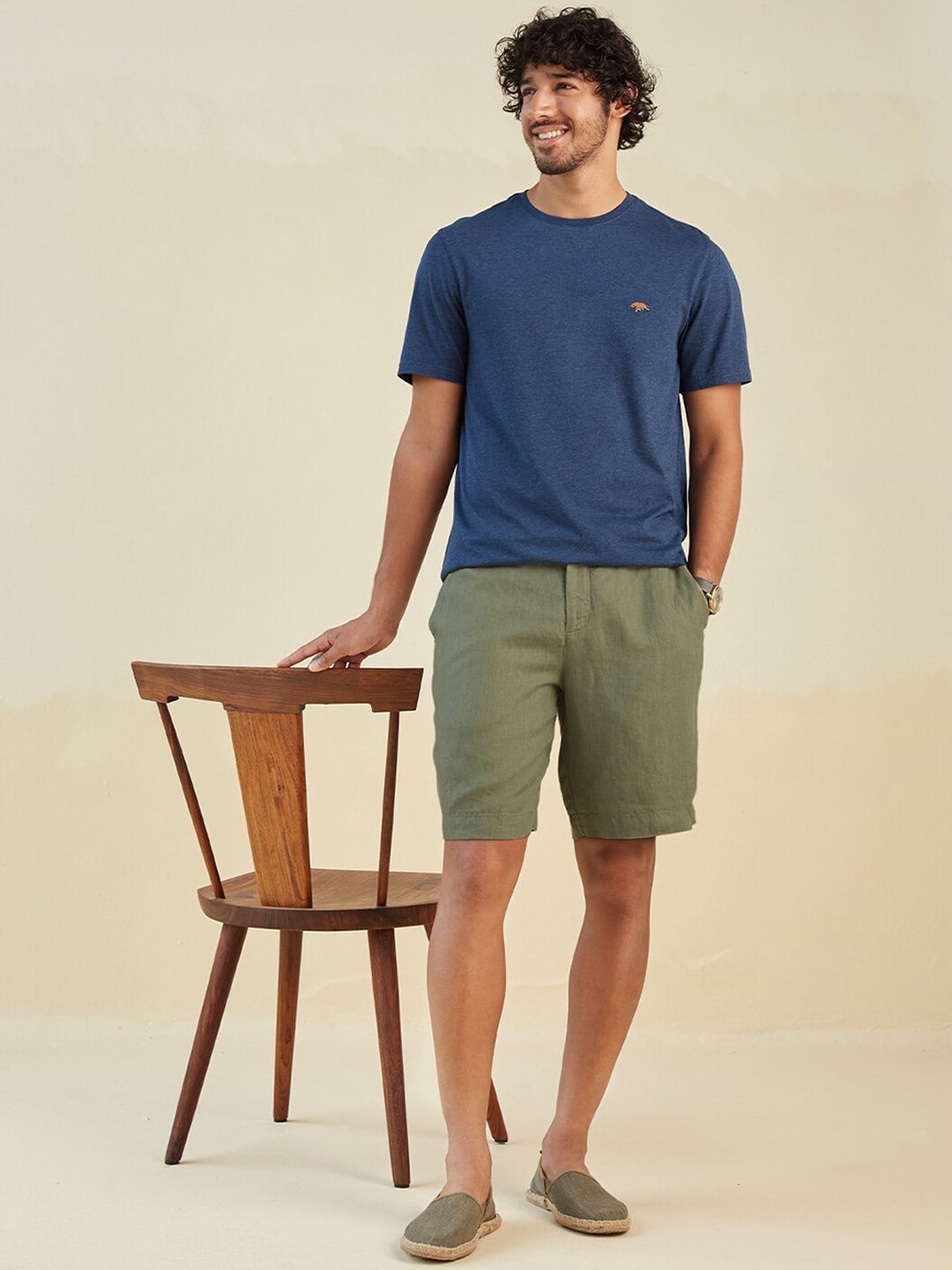 Andamen Men Olive Green Linen Shorts