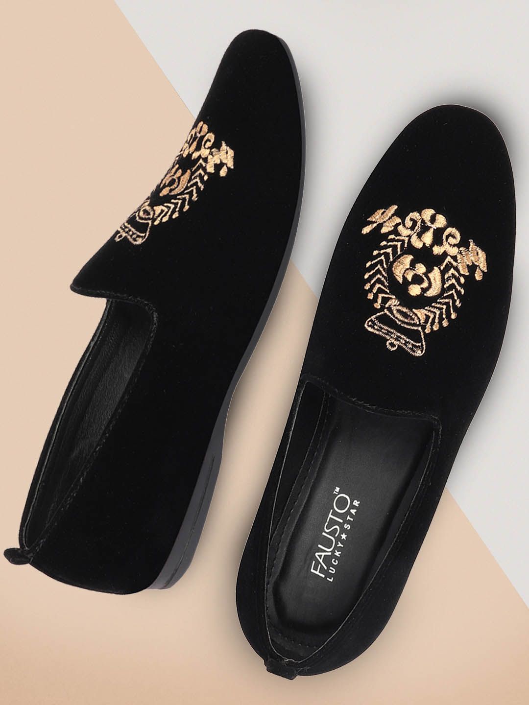 FAUSTO Men Black Embroidered Velvet Loafers-picture-37