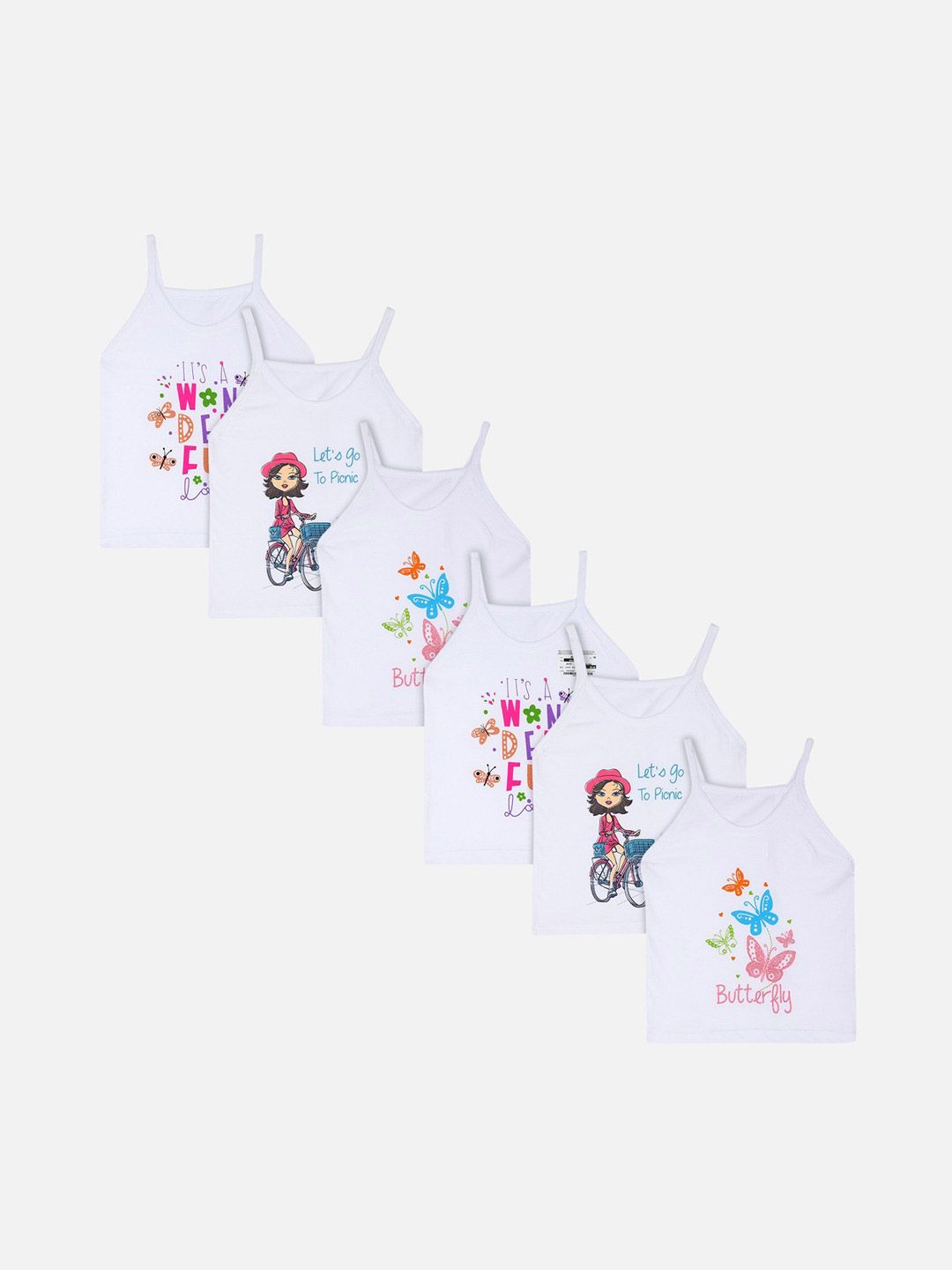 Bodycare Kids Girls Pack Of 6 White Printed Cotton Innerwear Vests-picture-35
