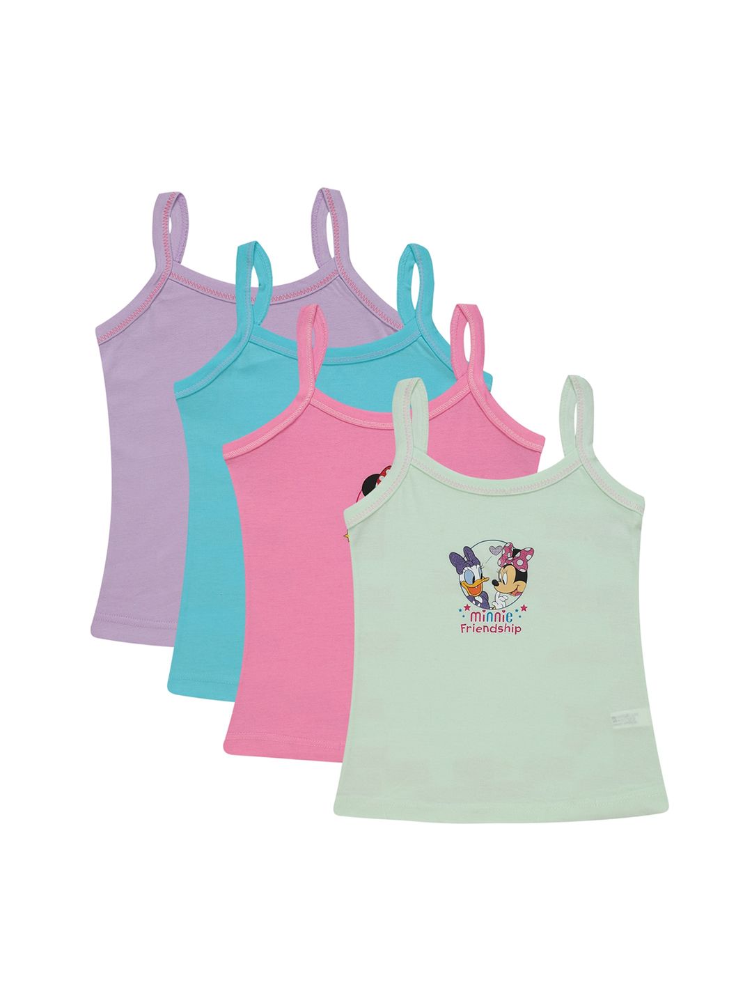 Bodycare Kids Girls Pack Of 4 Minnie Mouse Printed Cotton Innerwear Vests-picture-2