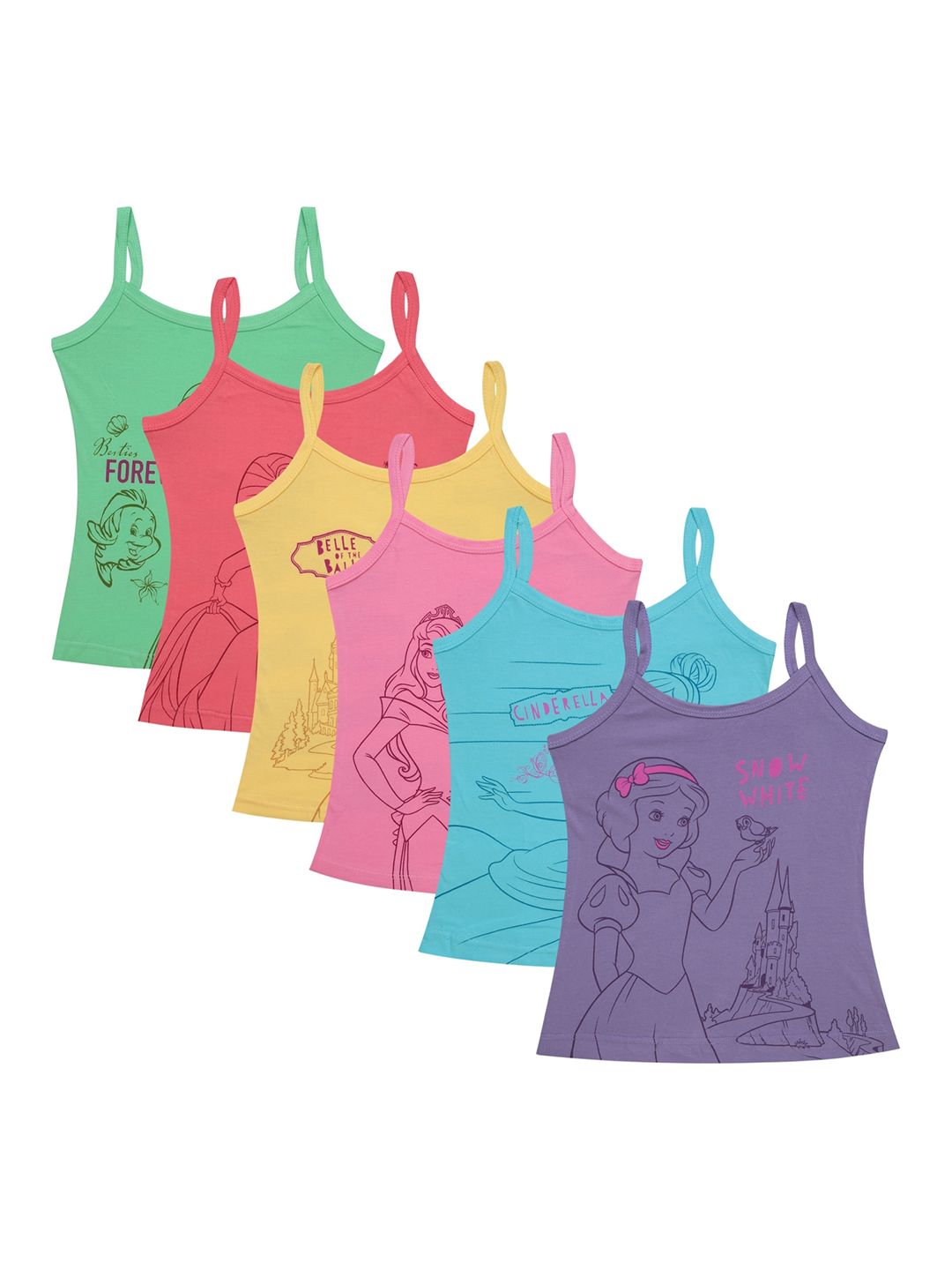 Bodycare Kids Girls Pack Of 6 Assorted Disney Princess Printed Cotton Innerwear Vests-picture-23