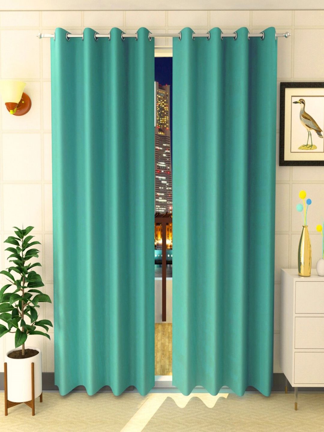 Homefab India Turquoise Blue Set of 2 Black Out Door Curtain-picture-15