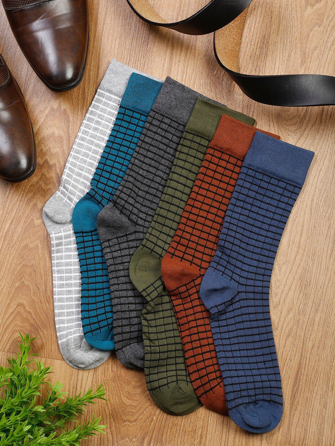 LOUIS STITCH Men Pack of 6 Checked Calf Length Antimicrobial Socks-picture-42
