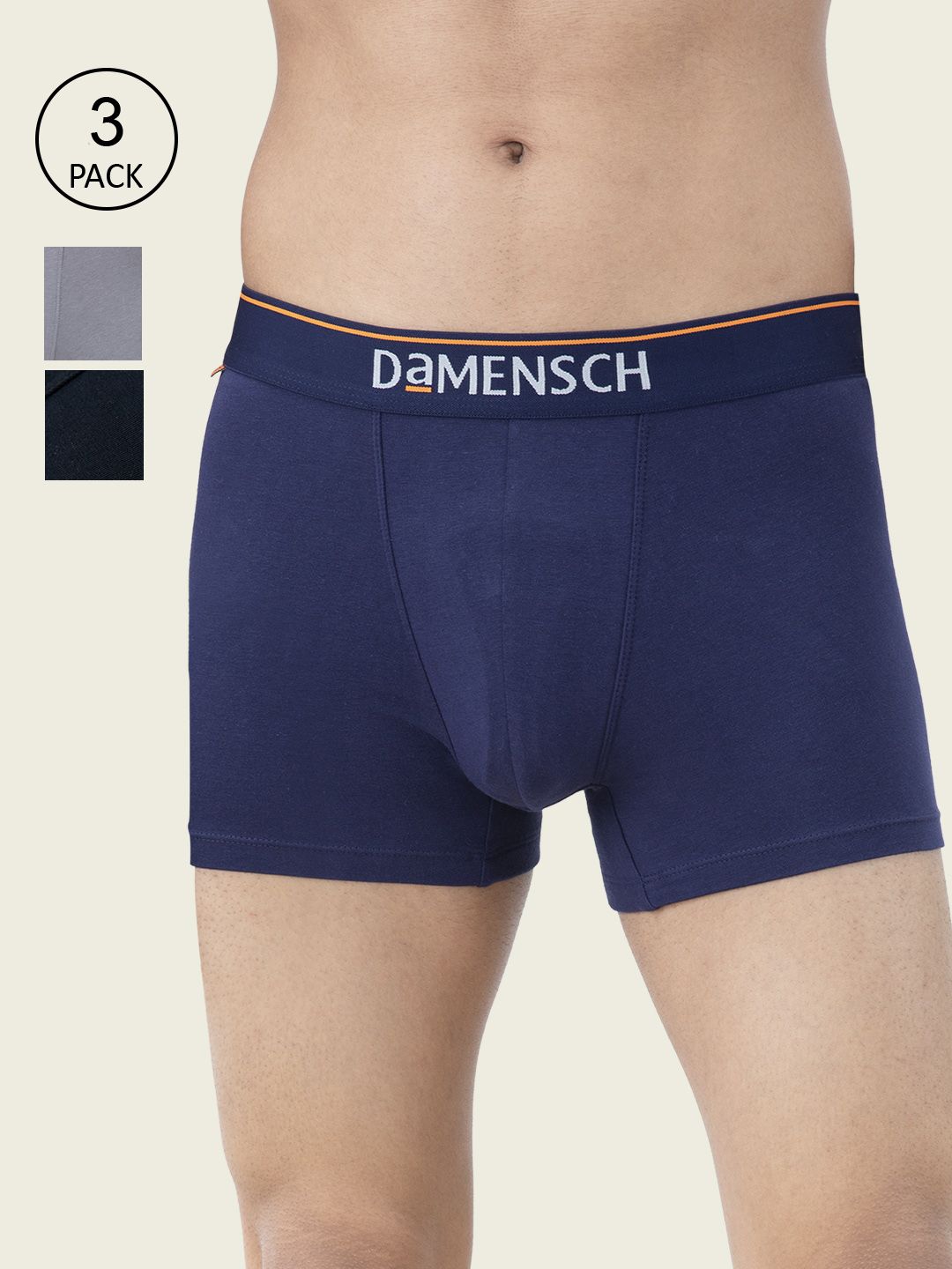 DAMENSCH Men Pack Of 3 Solid Deo-Cotton Anti-Bacterial Moisture-Free Trunks-picture-20
