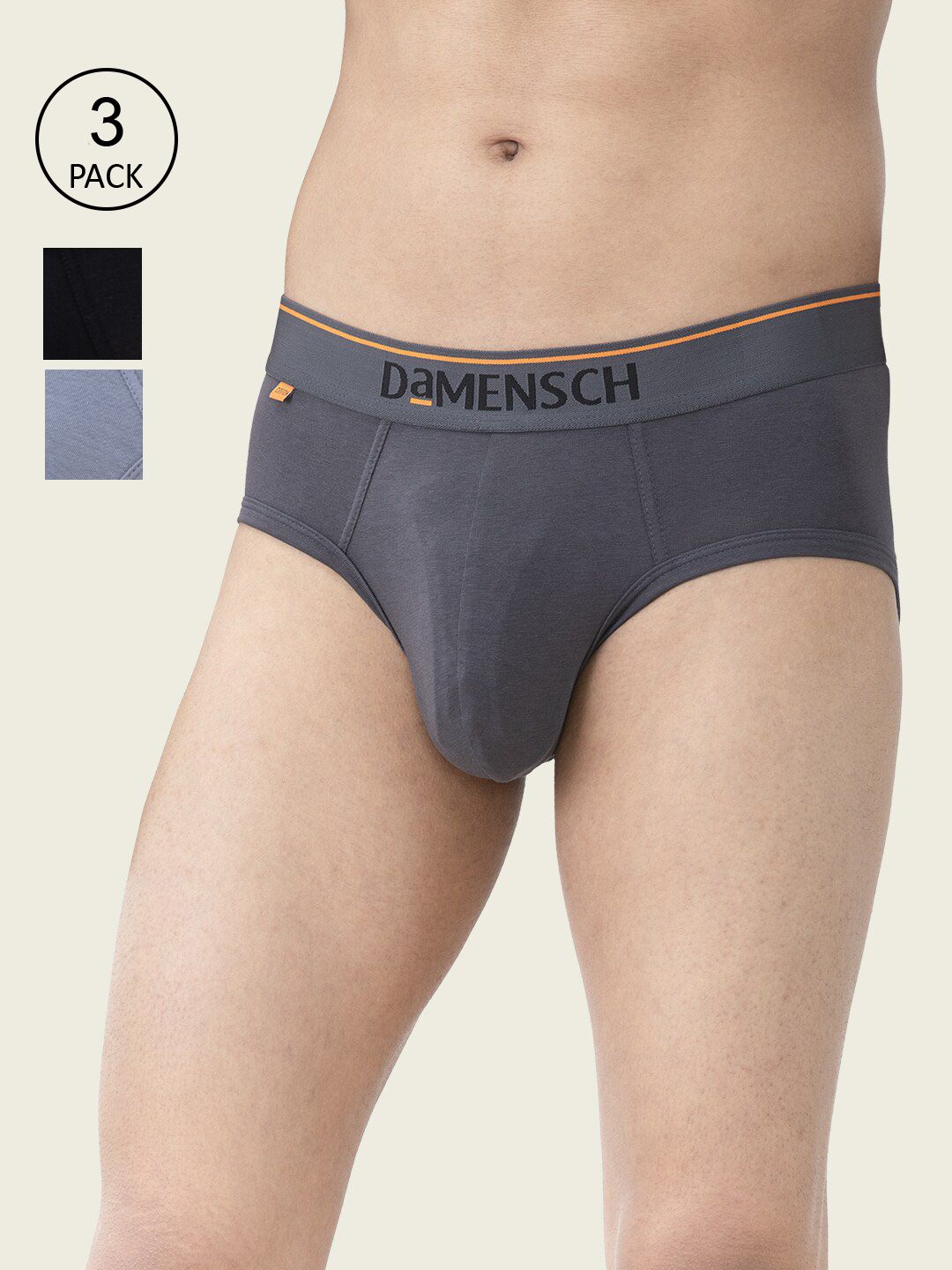 DAMENSCH Men Pack Of 3 Anti Bacterial DEO-COTTON MISTURE FREE Briefs DAM-CTS-B-CCD-BKN-SRY-picture-22