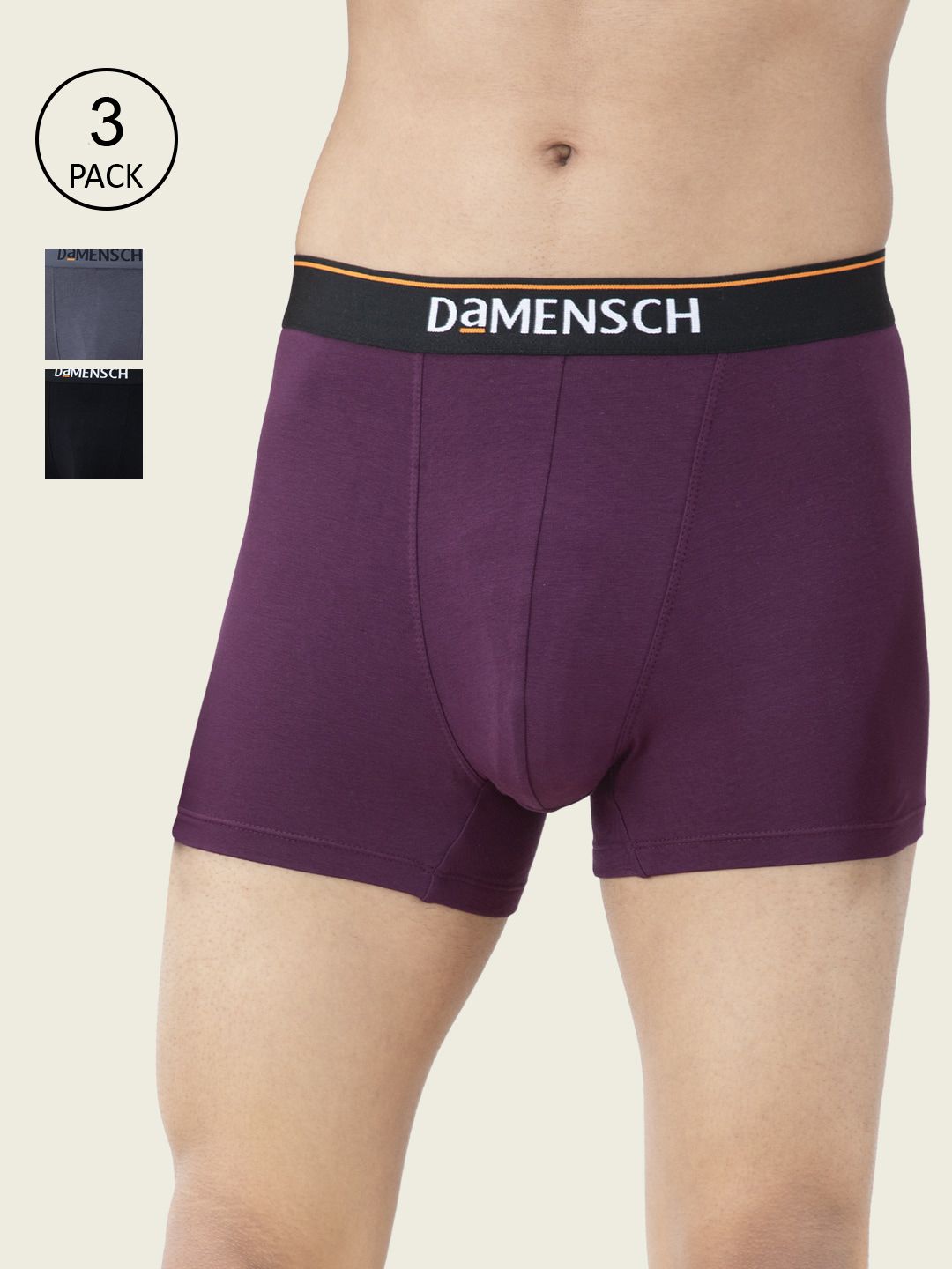 DaMENSCH Men Pack Of 3 Deo-Cotton Anti-Bacterial Moisture-Free Trunks-picture-19