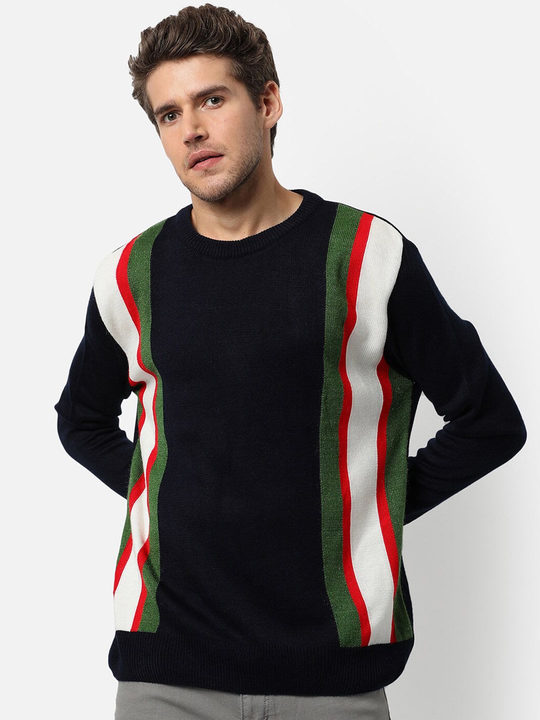 cahoot Campus Sutra Men Navy Blue & Off White Striped Pullover-picture-37