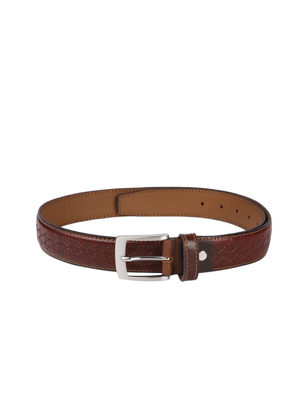 Indian Terrain Men Brown Textured Leather Belt-picture-32