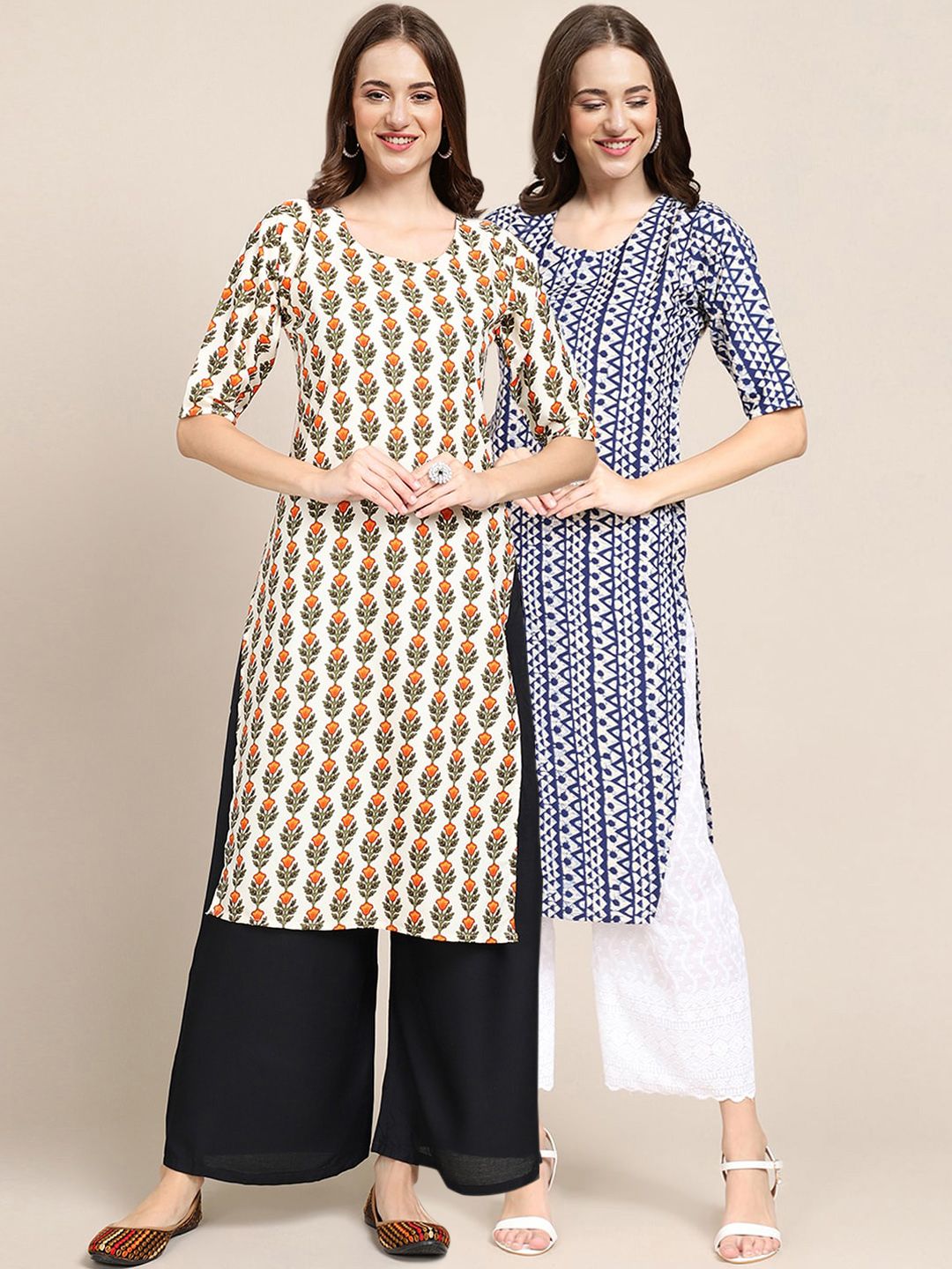 7threads KALINI Women Multicoloured Ethnic Motifs Printed Cold-Shoulder Sleeves Thread Work Summer Sheers Crepe Kurta-picture-36