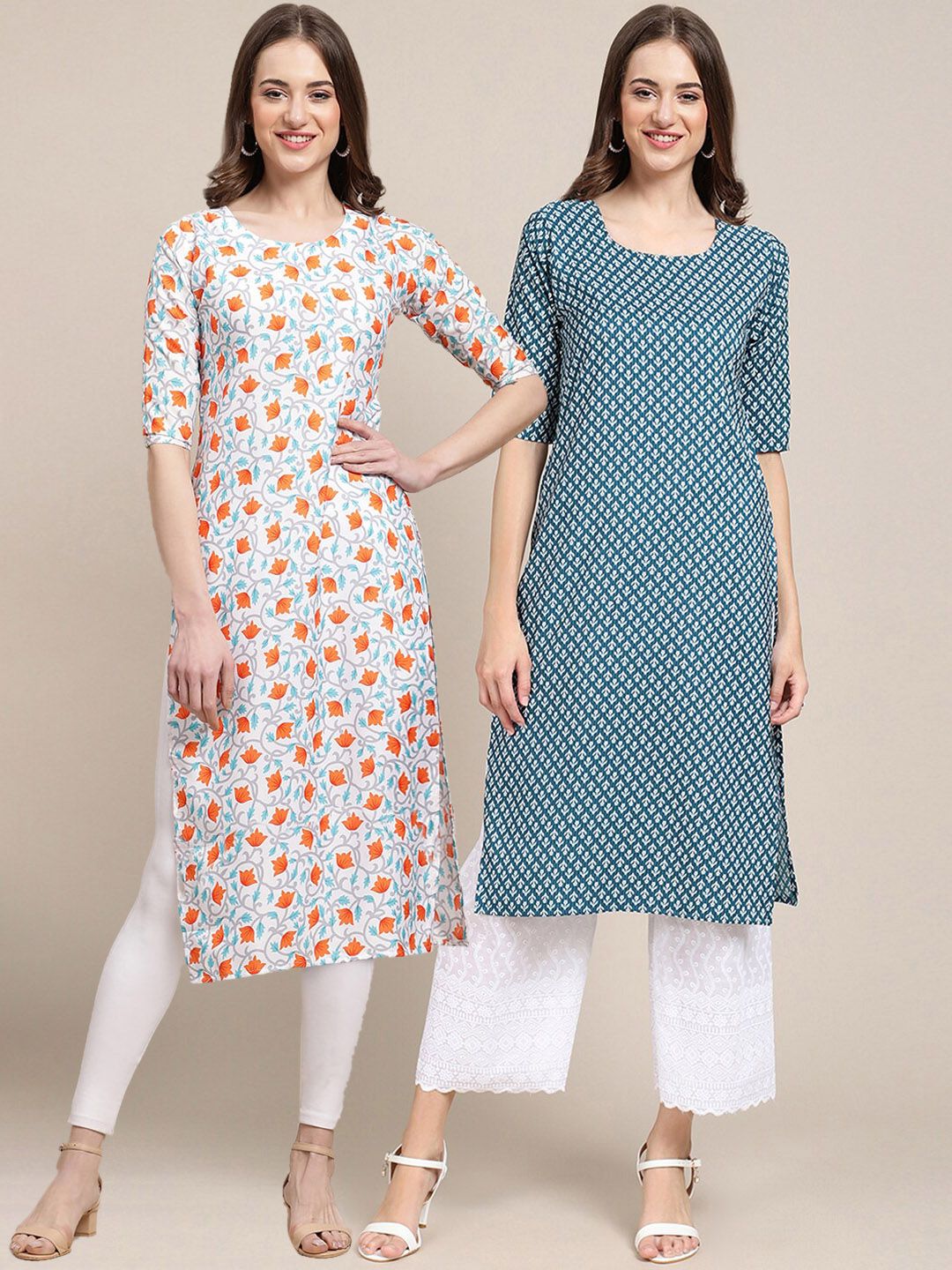 7threads KALINI Women Pack of 2  Printed Summer Sheers Crepe Kurta-picture-12