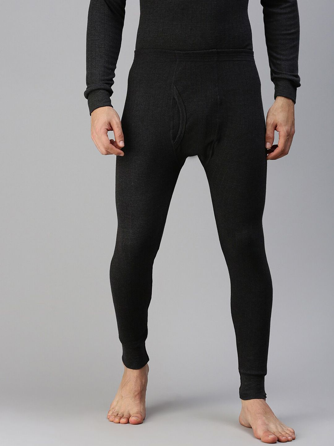 LUX PARKER Men Black Solid Slim-Fit Cotton Thermal Bottoms-picture-39