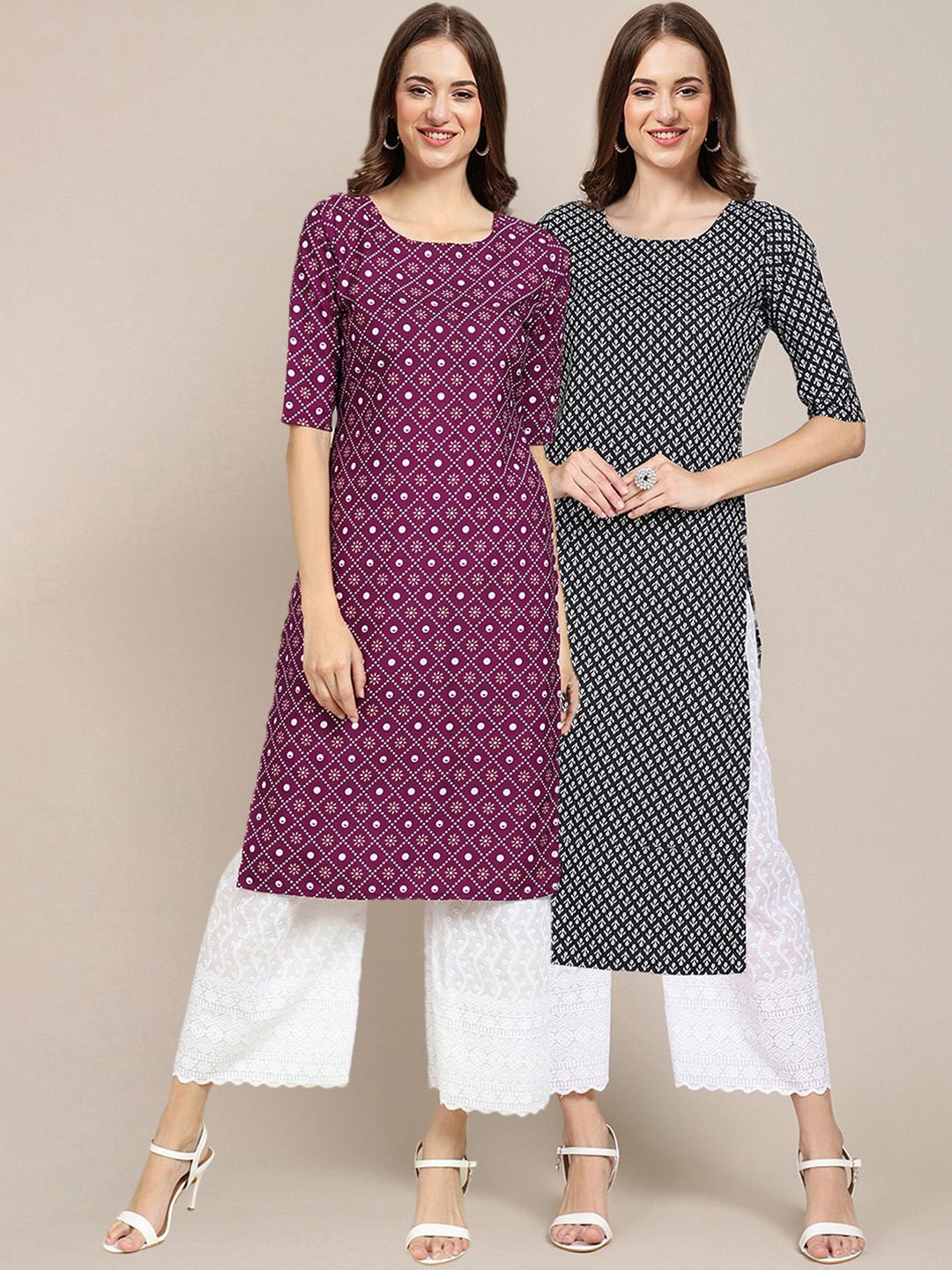 7threads KALINI Women's Crepe Purple & Black Color Ethnic Motif Printed Straight Kurta PACK OF 2-picture-23