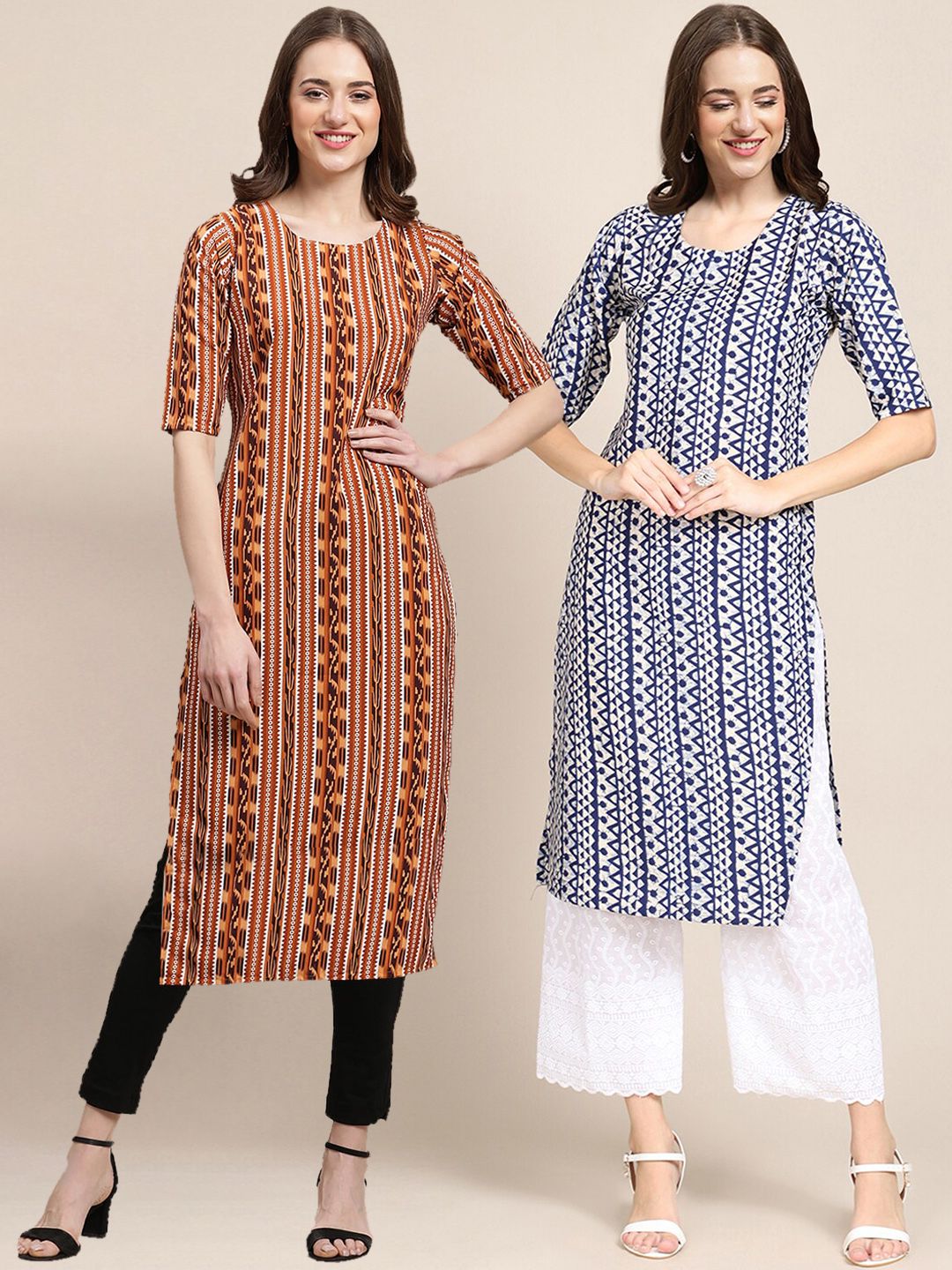 7threads KALINI Women Multicoloured Geometric Printed Block Print Handloom Crepe Kurta-picture-41