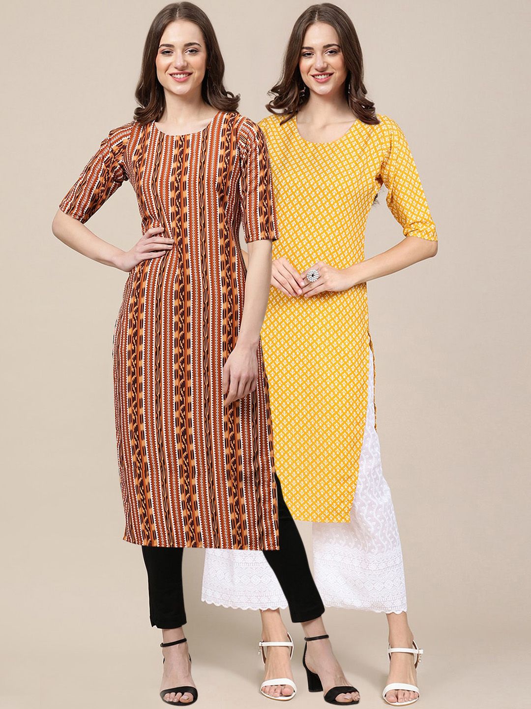 7threads KALINI Women Multicoloured Pack of 2 Ethnic Motifs Printed Block Print Crepe Kurta-picture-20