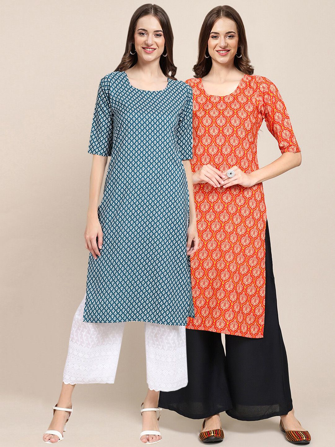 7threads KALINI Women Multicoloured Pack Of 2 Ethnic Motifs Printed Block Print Crepe Kurta-picture-26