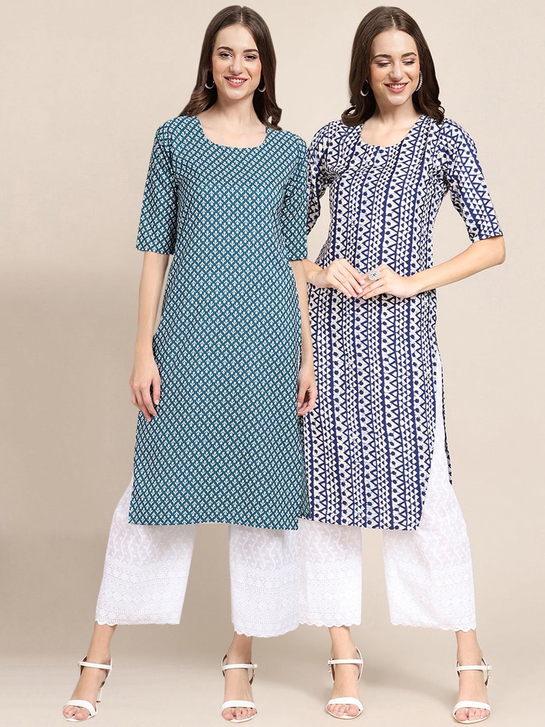 7threads KALINI Women Pack Of 2 Blue & Teal Printed Crepe Straight Kurta-picture-11