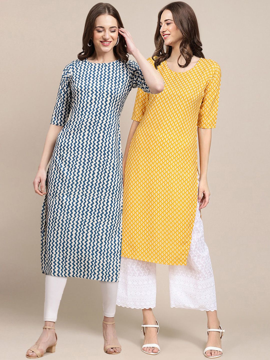 7threads KALINI Women Pack of 2 Geometric Printed Crepe Kurtas-picture-28