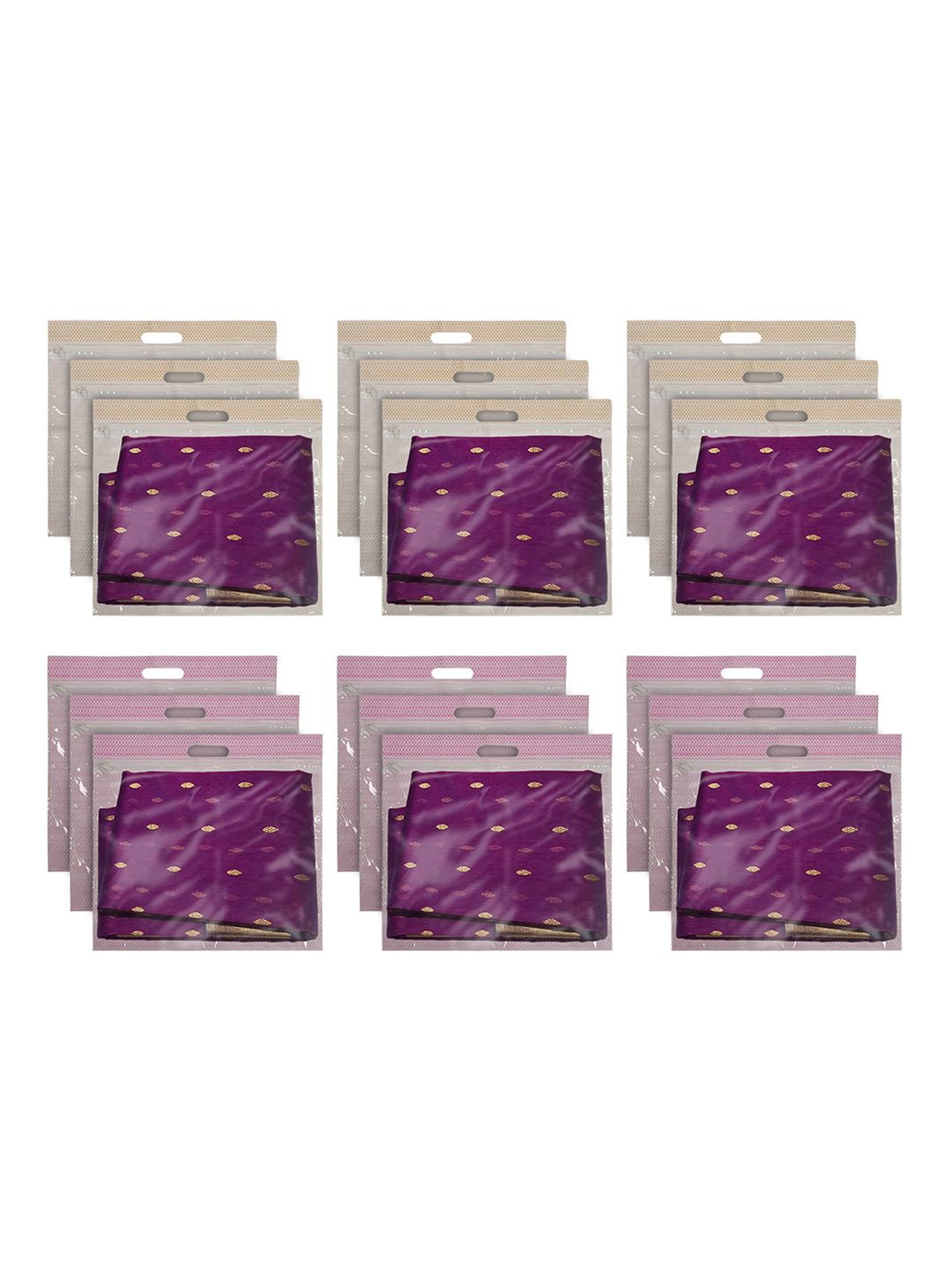 Kuber Industries Set Of 18 Pink & Brown Solid  Wardrobe Cloth Organizer-picture-39