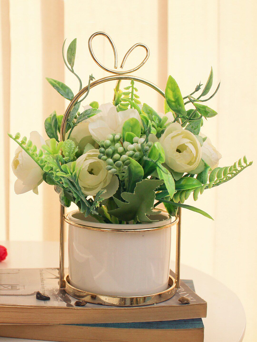 TIED RIBBONS White & Green Artificial Flowers & Plants With Pot-picture-37