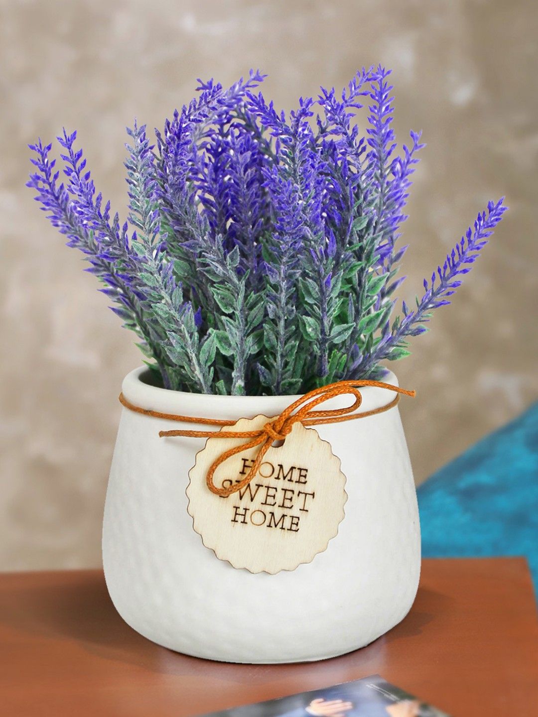TIED RIBBONS Purple Lavender Artificial Flowers and Plants With Pot