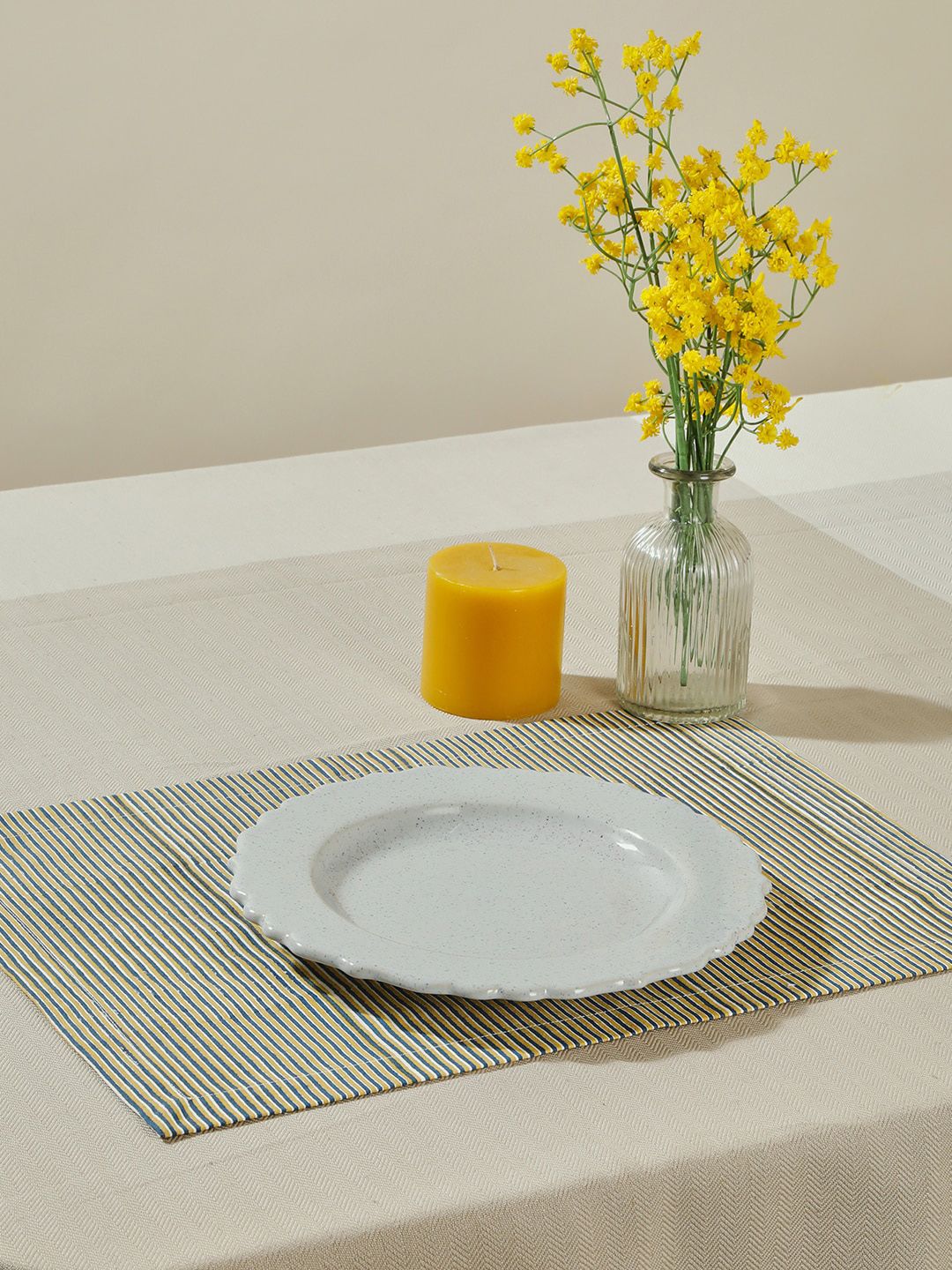 Fabindia Set Of 6 Blue & Green Printed Cotton Rectangle Table Placemats-image-4