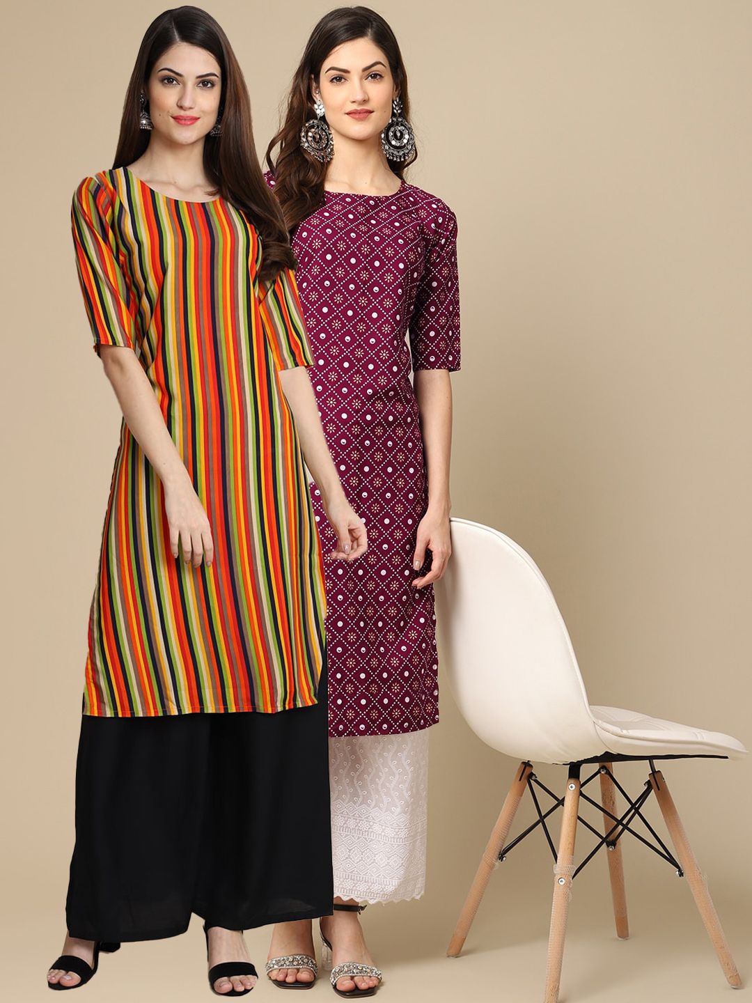 7threads KALINI Women Multicoloured Pack of 2 Printed Digital Printed Straight Kurta-picture-23
