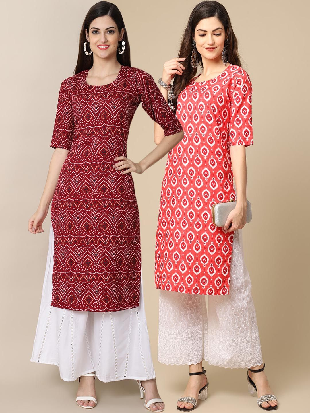 7threads KALINI Women Pink & Red Bandhani Printed Crepe Kurta-picture-12