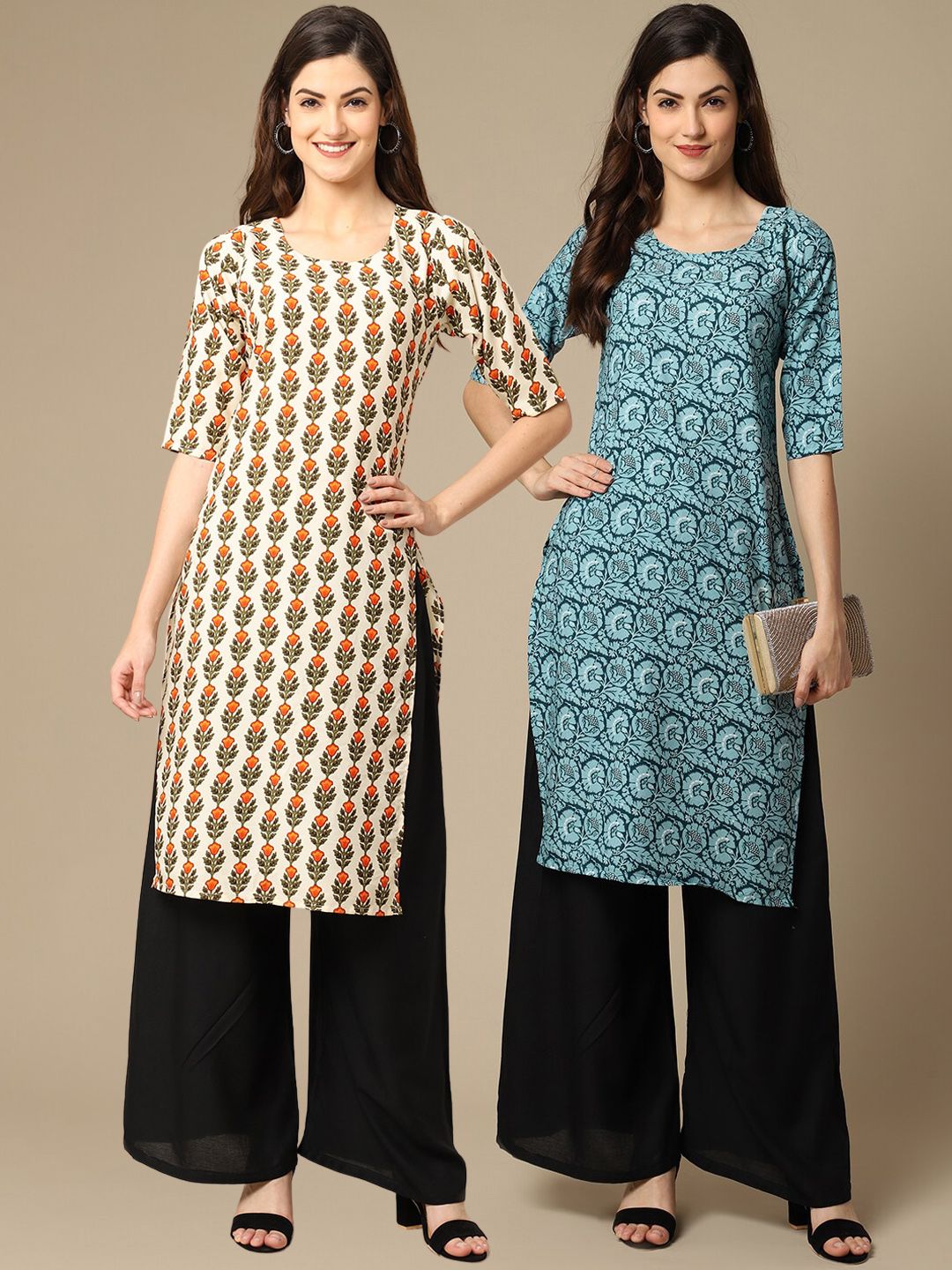 7threads KALINI Women Multicoloured Pack Of 2 Floral Printed Crepe Kurta-picture-25