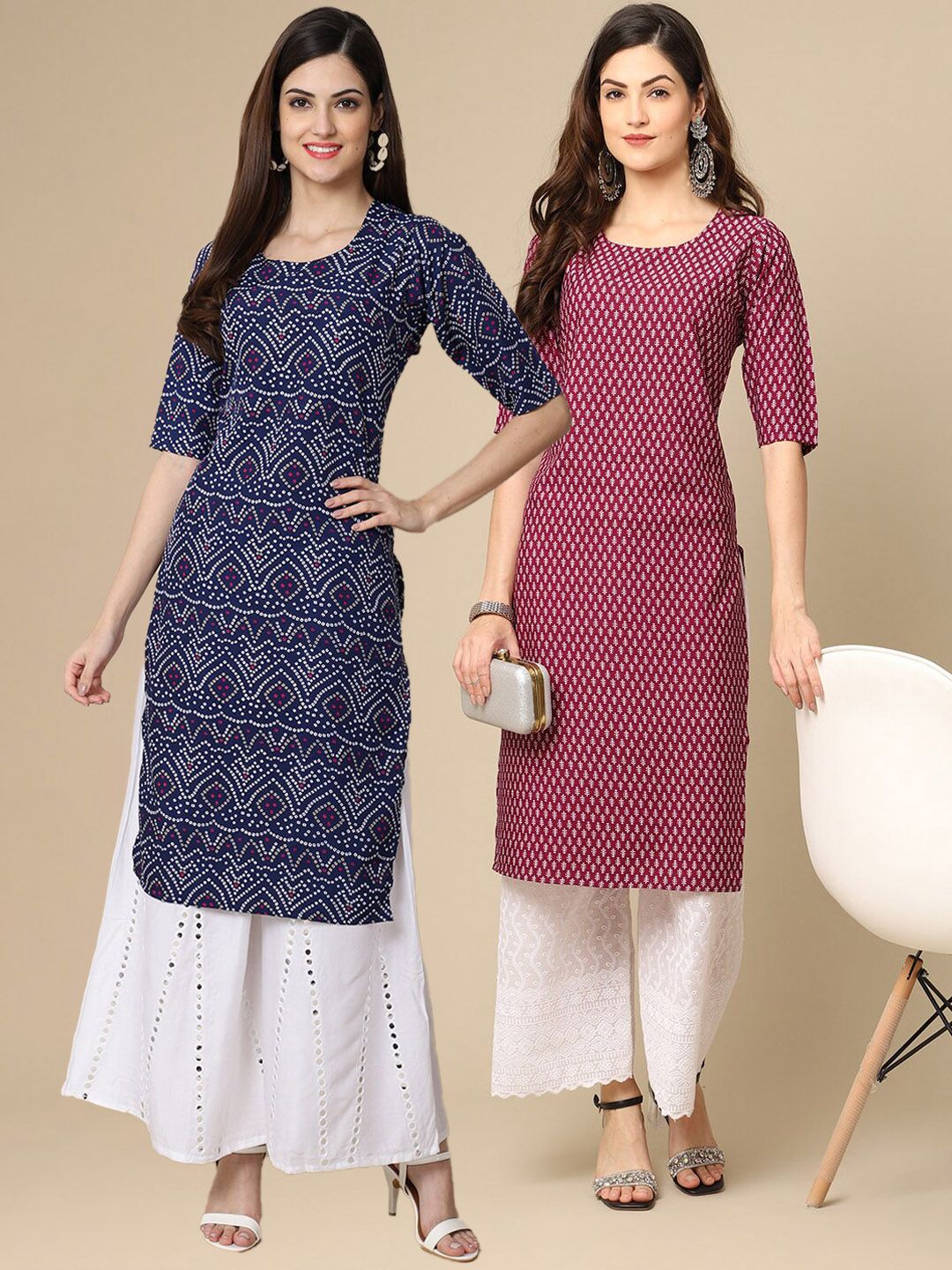 7threads KALINI Women Pack Of 2 Purple & Blue Printed Crepe Kurta-picture-30