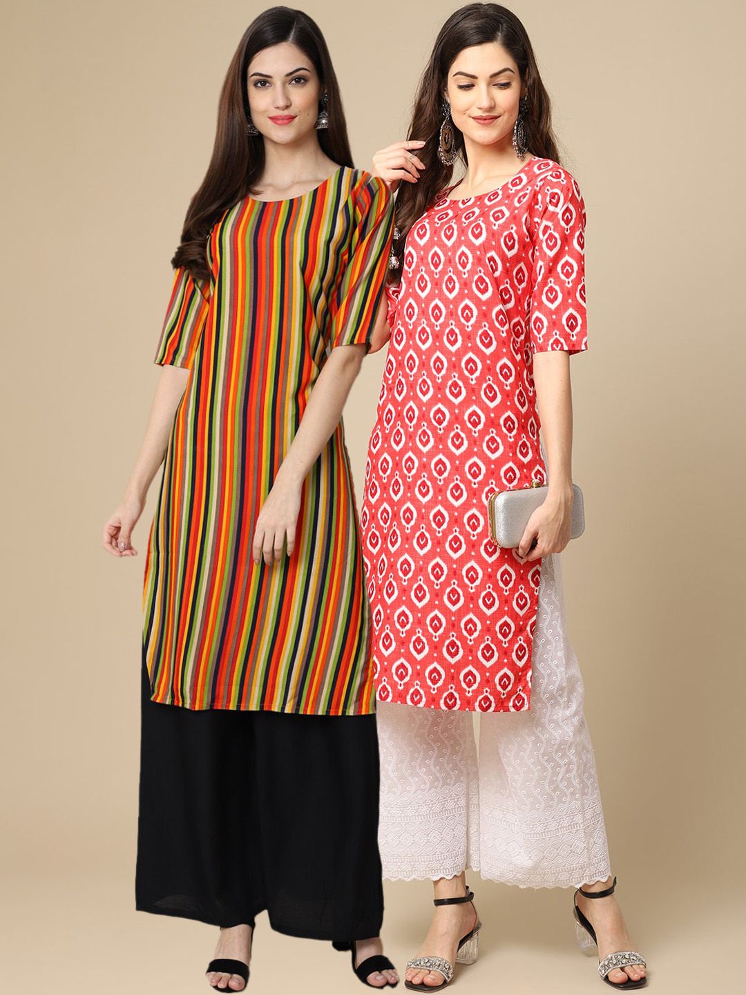 7threads KALINI Pack Of 2 Women Ethnic Motifs Printed Block Print Handloom Crepe Kurta-picture-16