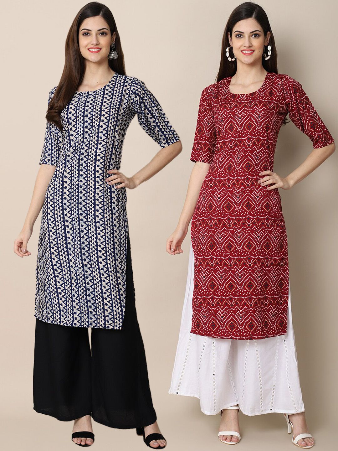 7threads KALINI Women Blue & Rust Tribal Printed Block Print Handloom Crepe Kurta-picture-19